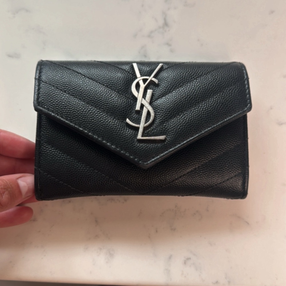 Saint Laurent Black Chevron Quilted Wallet
